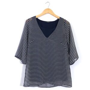Premium by Vicky Navy Blue White Nautical V Neck Striped Blouse 2